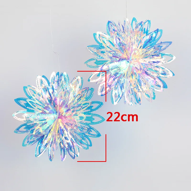 3D iridescent Snowflakes Ornament For Wedding Birthday Hanging Decorations Foil Ceiling Flower Ball for Bridal Shower Party Supp