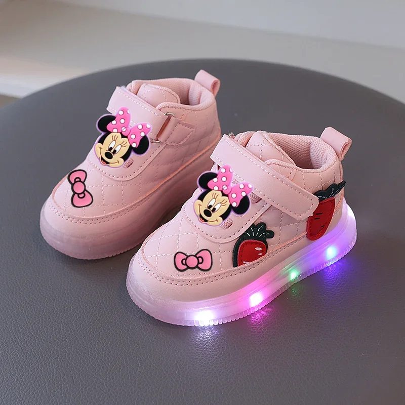 Disney Girl LED Lighting Casual Shoes Mickey Mouse Boys Sneakers Spring and Autumn New Soft-soled Children's sports Board Shoes