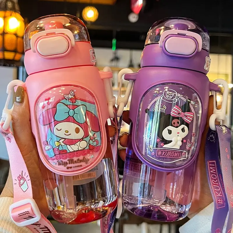 600Ml Sanrio Kuromi Straw Cup Anime Hello Kitty Cinnamoroll Portable Cup Large Capacity Tritan Material Plastic Kids Water Cup