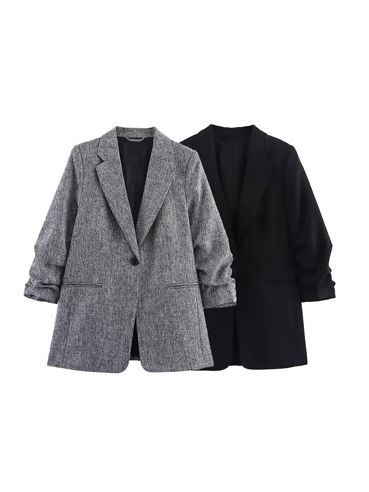 

European and American style 2025 summer and autumn new women's clothing commuting versatile pleated sleeve casual suit jacket