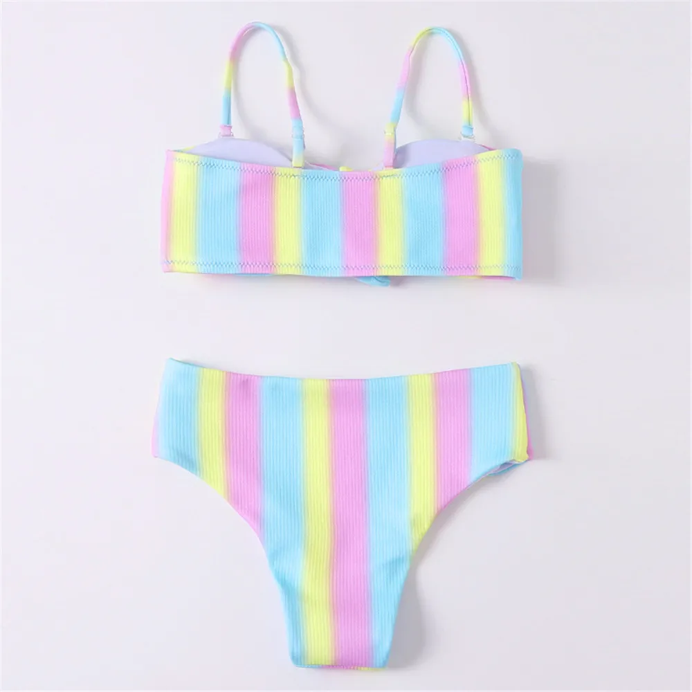 Rainbow Print Girls Kids Swimsuit Swimwear New Summer Kid Bandage Bikinis 2024 Children Baby Bandage Biquini Infantil Beachwear