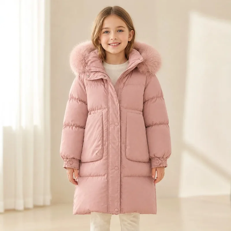 UNITIM Winter Junior Mädchen Praka 5-14 Jahre Teenager Mädchen Kunstpelzkragen Mittellange Jacke Kinder Mädchen Dicke Warme Reißverschluss-Oberbekleidung – Detail 2