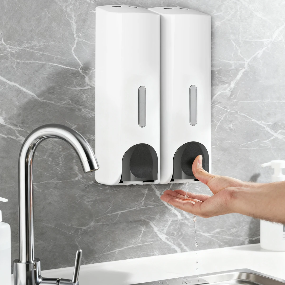 Creative 2IN1 Kitchen Sink Dish and Hands Soap Dispenser Suction Cup Wall-mounted Hand Sanitizer Press Bottle for Kitchen