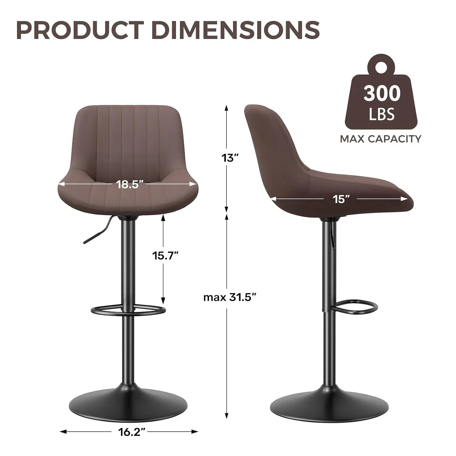 Adjustable Swivel Bar Stools Set Of 3 With Back, Counter Height Fabric Kitchen Island Chair, Dark Brown, Customized