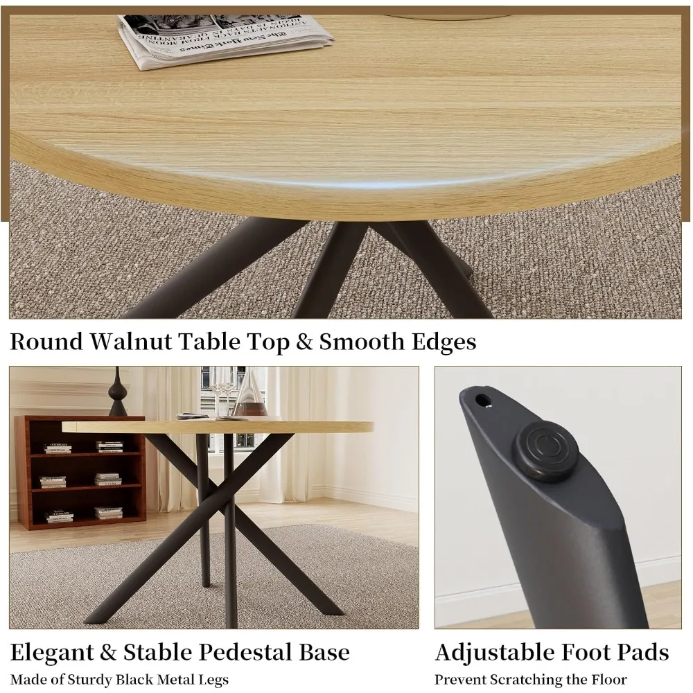 45.3 Inch Round Dining Table Set for 4, Mid Century Modern with 4 U-Shaped Black Chairs view 3