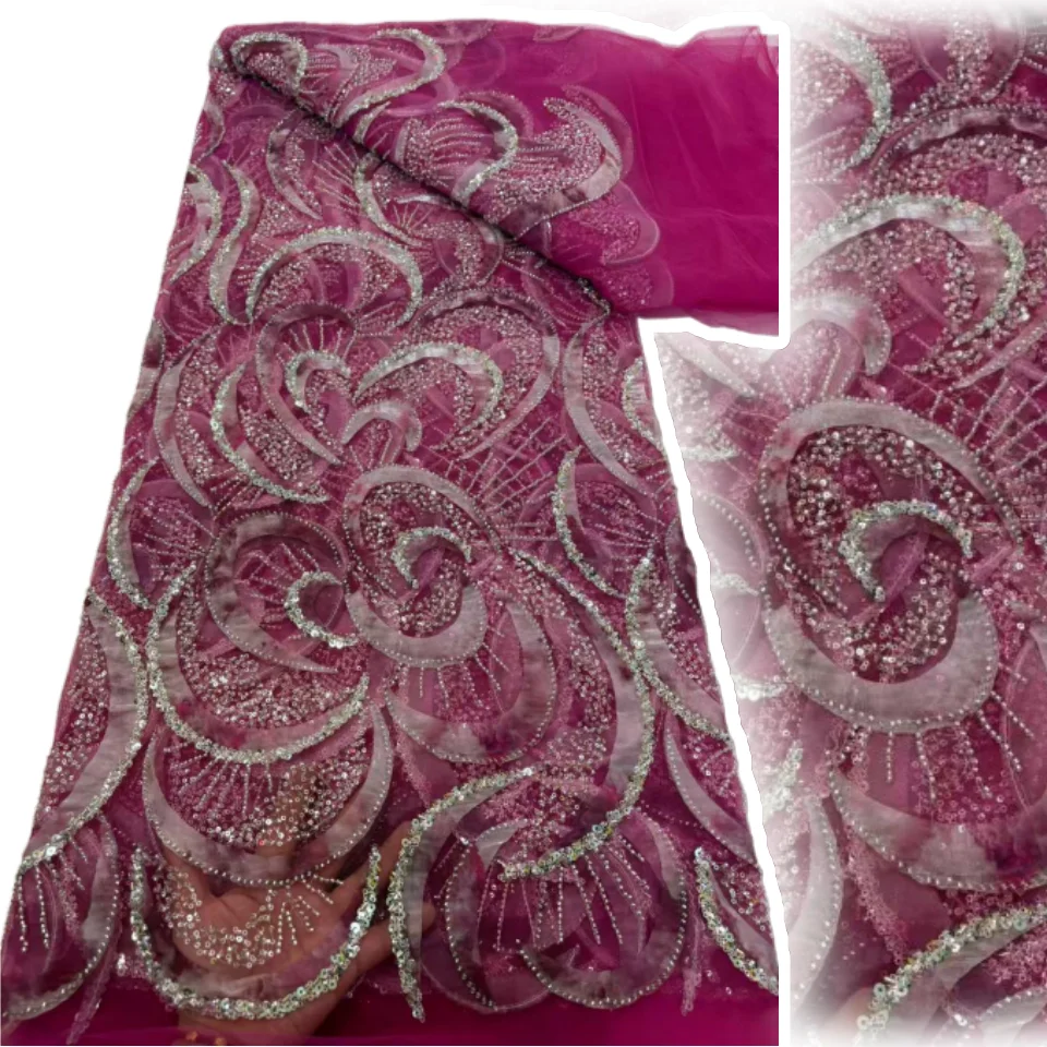 

Роскошная африканская кружевная ткань с блестками и бисером, высокое качество, вышитая сетка, французская кружевная ткань для нигерийского свадебного шитья TP1730