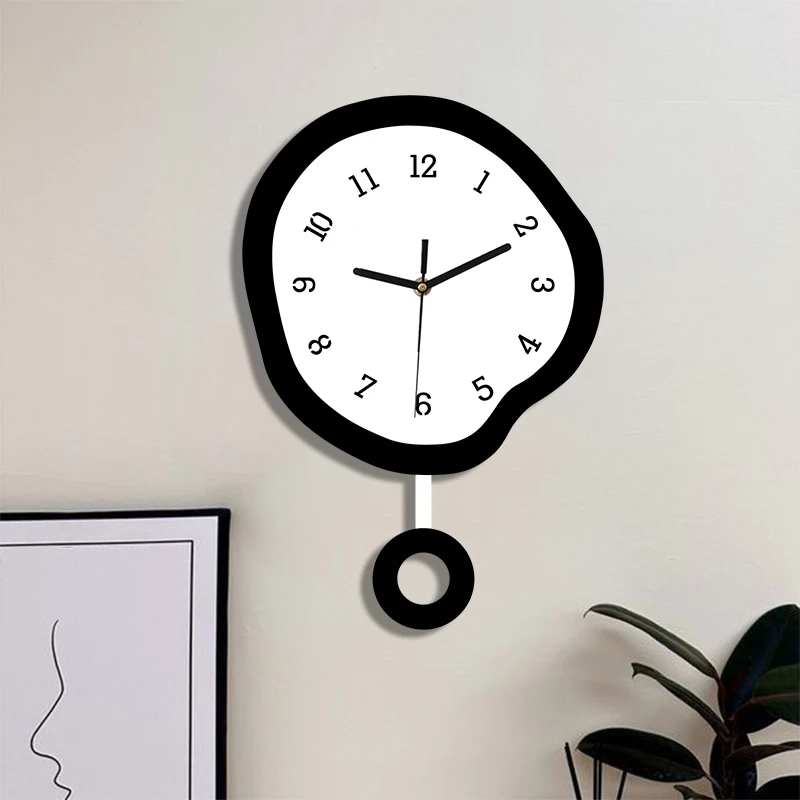 Twisted elliptical swinging wall clock, creative and fun with pendulum, silent clock suitable for living room, kitchen