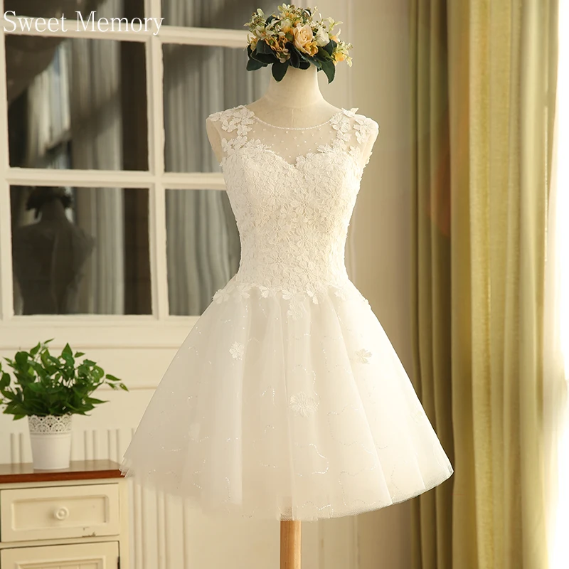 Customized White Short Party Dress Girl Lace Tulle Formal Gown Girl Knee-Length Graduation Prom Ball Wedding Dresses For Women