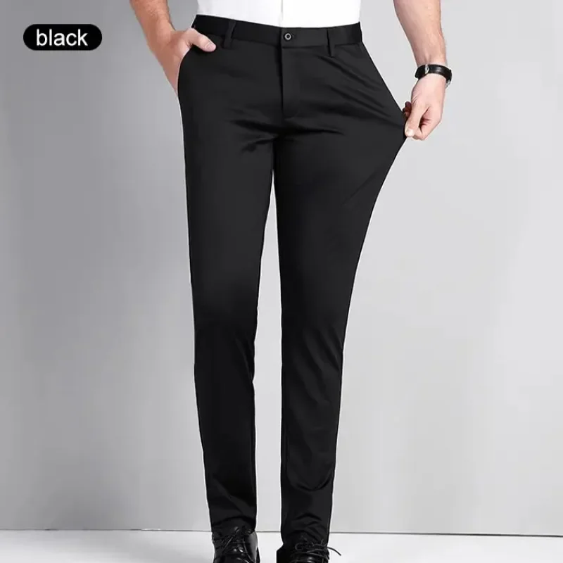 Men\'s Business Casual Long Pants Comfortable Stylish Ice Silk Thin Trousers Suit High Waist Breathable Pants