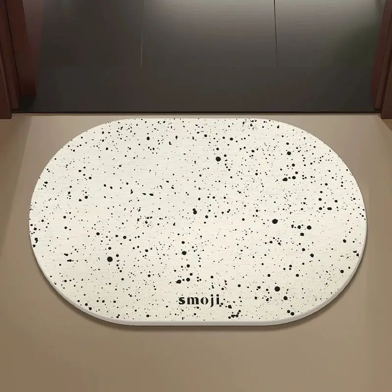 VIKAMA Modern Minimalist Ivory Black Speckle Spots Oval Bath Mat Quick Dry Absorbent Bathroom Home Decor Unique Gift Soft Cozy
