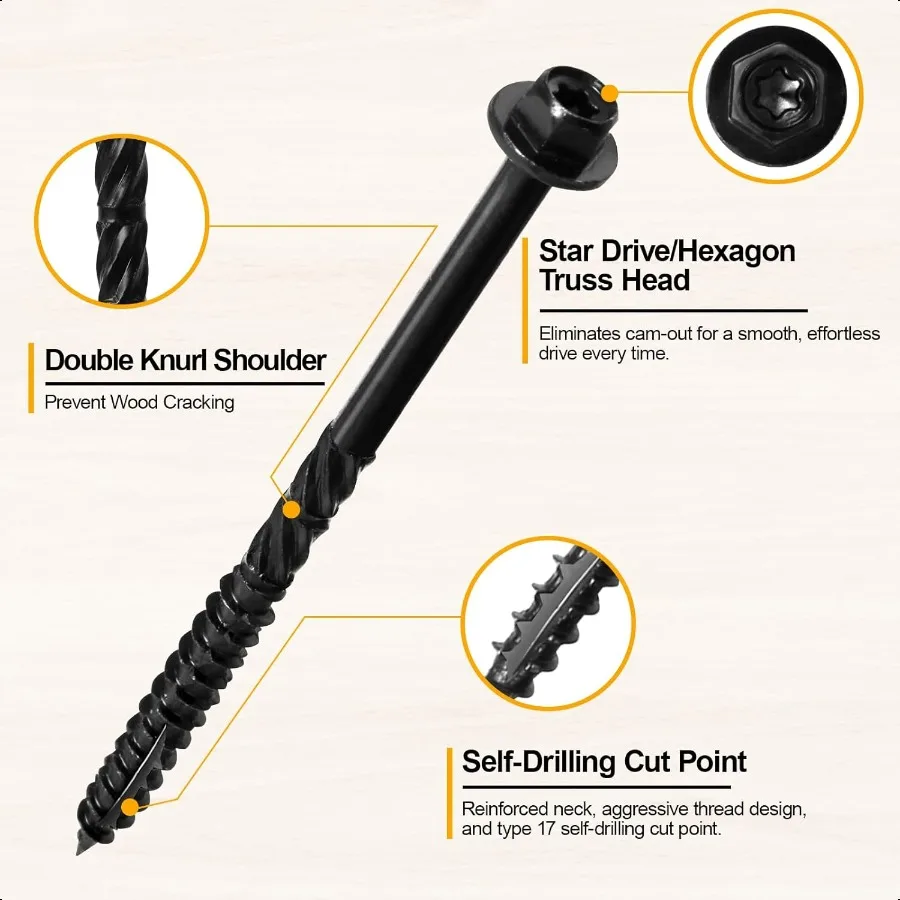14x8 مسامير هيكلية خشبية 50 حزمة مسامير تأخر الرأس السداسية مسامير خشبية مقاومة للصدأ لسجل الأخشاب المناظر الطبيعية الخشب الأسود