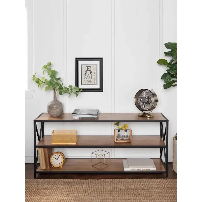 Wrought iron solid wood shelf multi-layer living room floor bookshelf entrance table storage display rack shoe rack