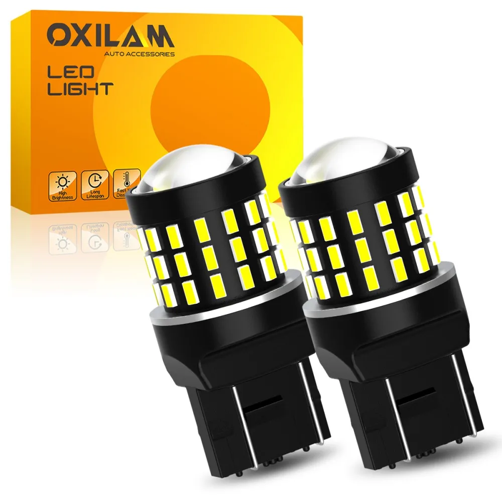 

2x 7443 7444 T20 W21/5W LED Light For Lada Kalina Granta Vesta DRL LED Bulbs With HD Lens 12V White 360° Lighting 54Pcs 4014 SMD