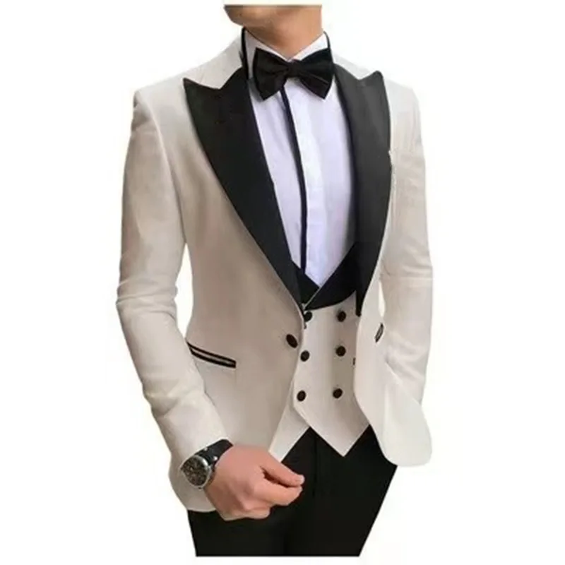 Terno masculino de pescoço largo D219end, conjunto de 3 peças, slim fit, versão coreana, vestido de noiva do noivo, roupa formal