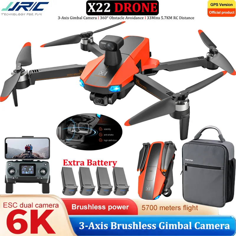 JJRC X22 Drone GPS 5G WIFI 3-Axis Gimbal HD Camera 360° Obstacle Avoidance 5.7KM 33Mins EIS Brushless RC Quadcopter Toy For Kids