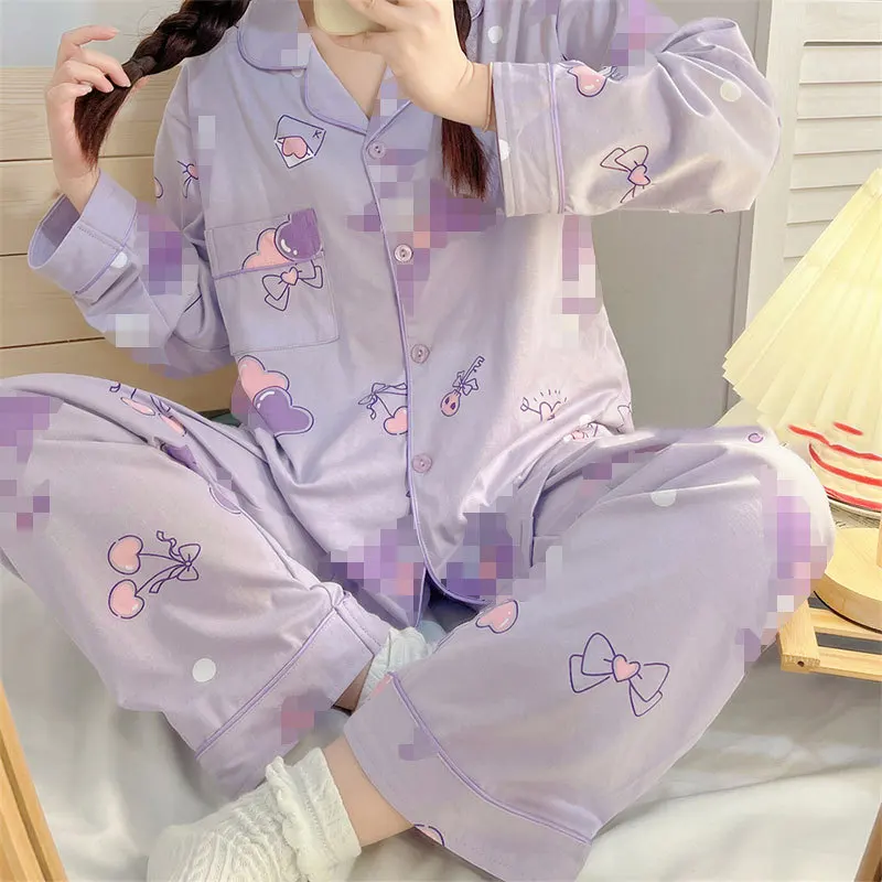 Ladies Spring and Autumn New Pajamas Loungewear Set Women\'s Long Sleeve Pants Pajamas Girls Cartoon Casual Pajamas Loungewear