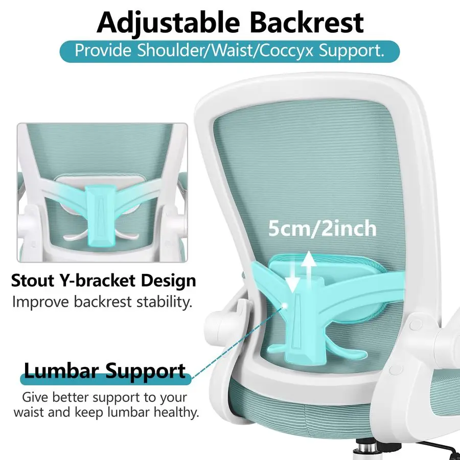 Office Chair, Ergonomic Desk Chair Breathable Mesh Chairs Adjustable High Back Lumbar Support Flipup Armrests, Executive Rolling