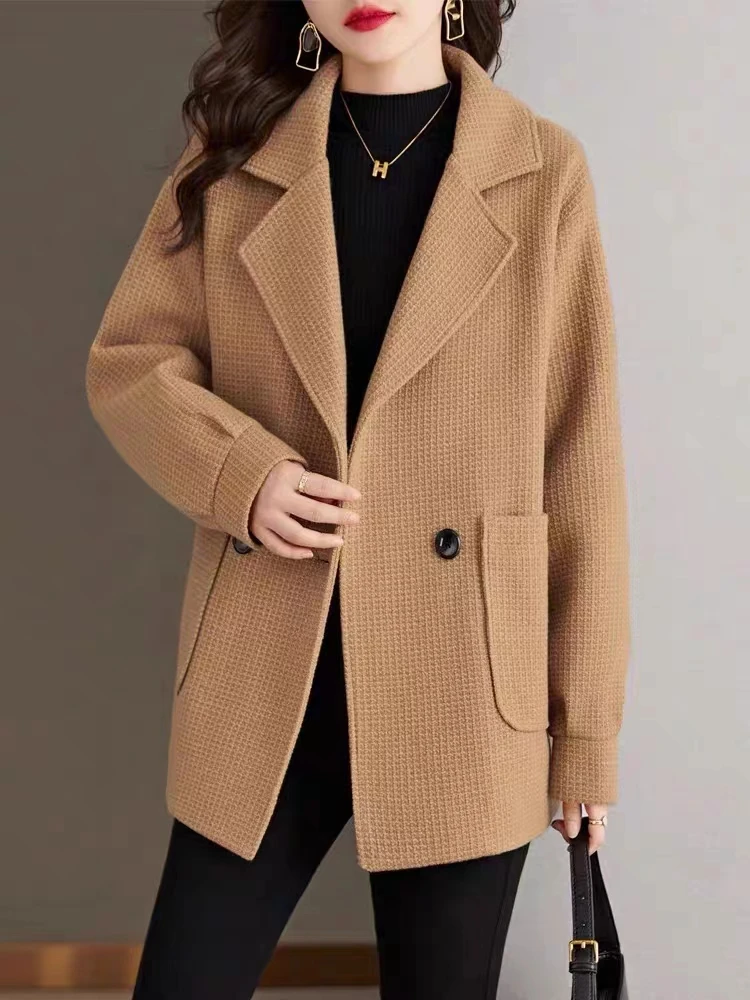 Woolen Jacket for Petite Women, 2023 Autumn/winter New Loose Casual Thick Suit Collar Short Top Female Office Lady Coat Hot Sale