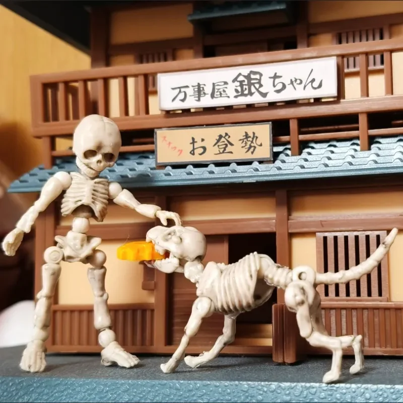 3-8 cm three Cute Fashion Design Mr. Bones Pose Skeleton Model with Dog Table Desk Book Mini Figure kids Toys Collectible Gift