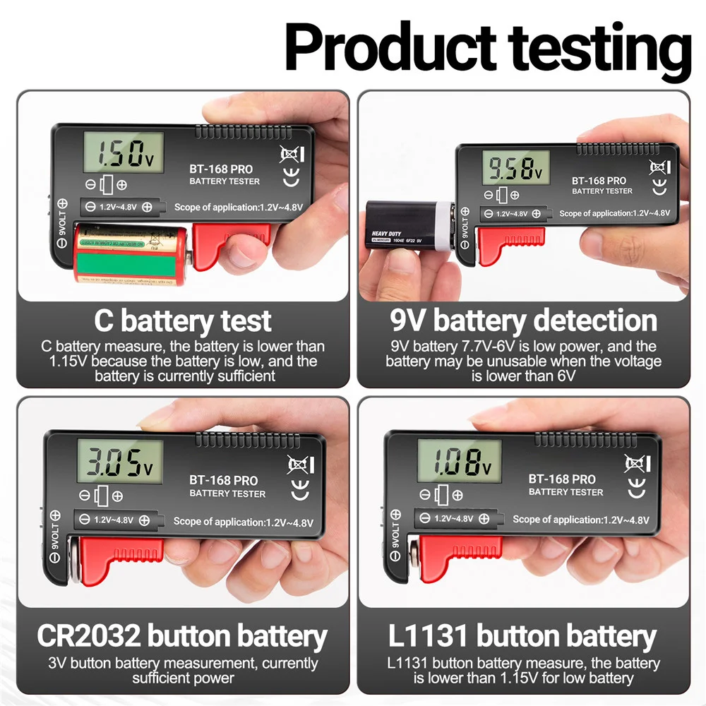 Bt-168 Pro Digital Display Battery Tester C D N AA AAA 1.2-4.8V Button Cell Battery Capacity Check Detector For 18650 Batteries