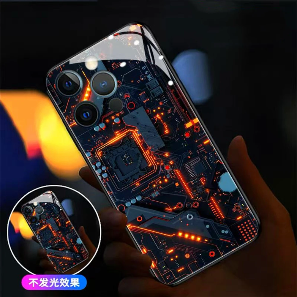Leiterplatten-Kern-Design LED-Handyhülle Sprachgesteuerte Beleuchtung Handycover für iPhone Air 18 17 16 E 15 14 13 12 11 Pro Max – Detail 16