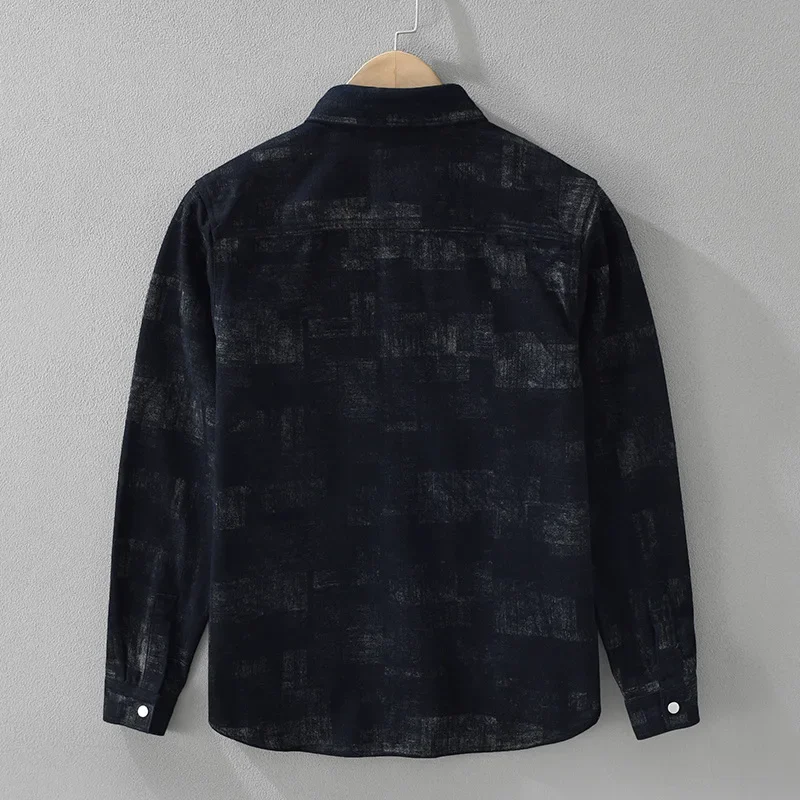 7601 Japan Style Vintage Shirts for Men Spring Autumn Fashion Loose Casual Long Sleeve Dual Pocket Daily Lapel Blouse Tops Male