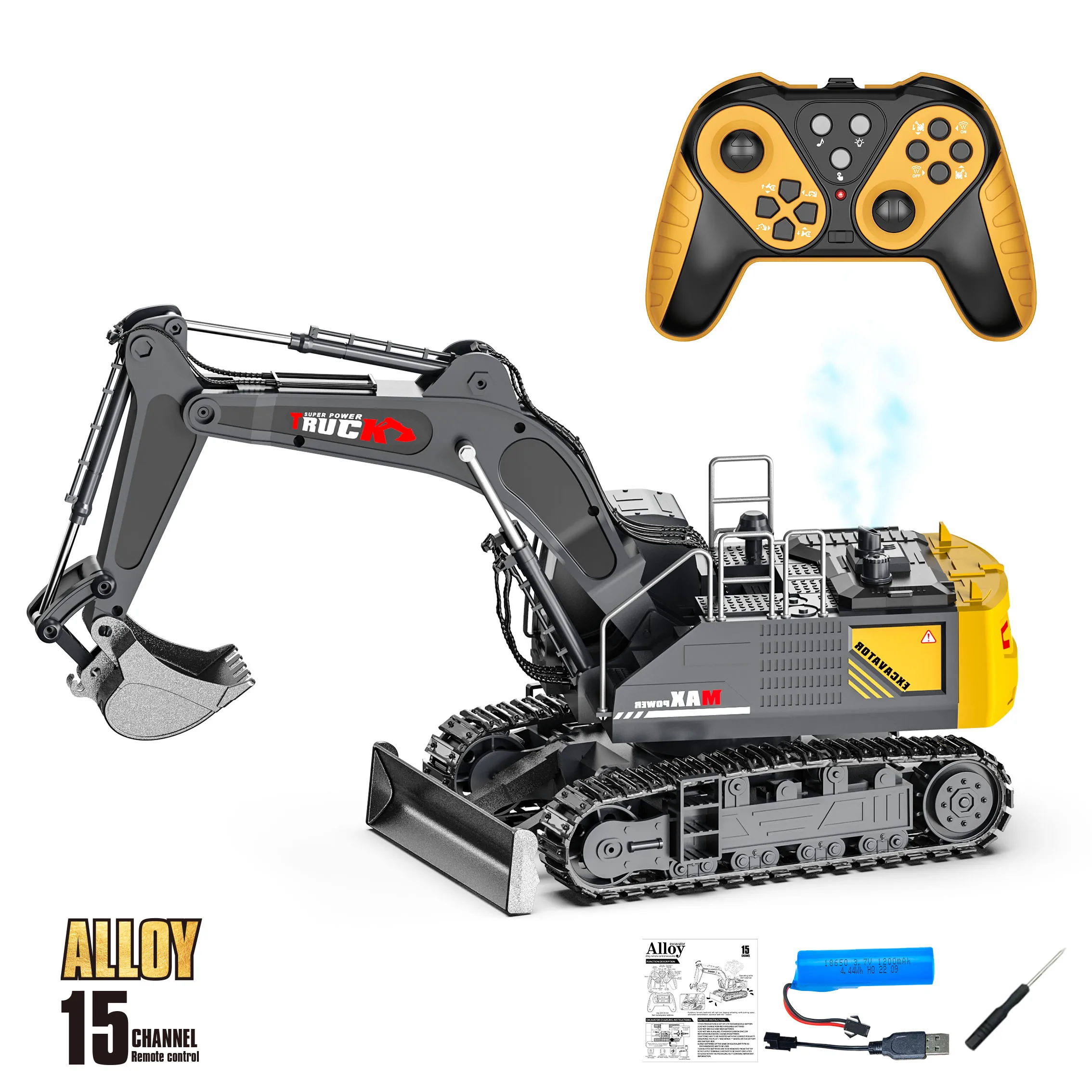 1/18 RC Spray Graafmachine Legering 17CH Techniek Voertuig Geluid Verlichting 680 Graden Rotatie Auto Kinderen Speelgoed Jongen Verjaardagscadeau