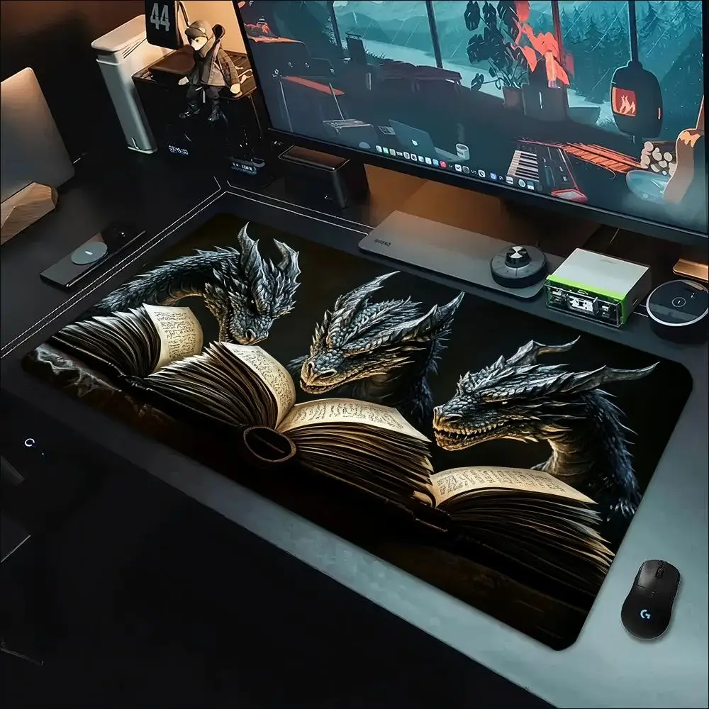 Dark Fantasy Dragon Magic Book Gaming Mouse Pad Non‑Slip Rubber Desk Mat Epic Myth Creature Art Pattern For Gaming Laptop