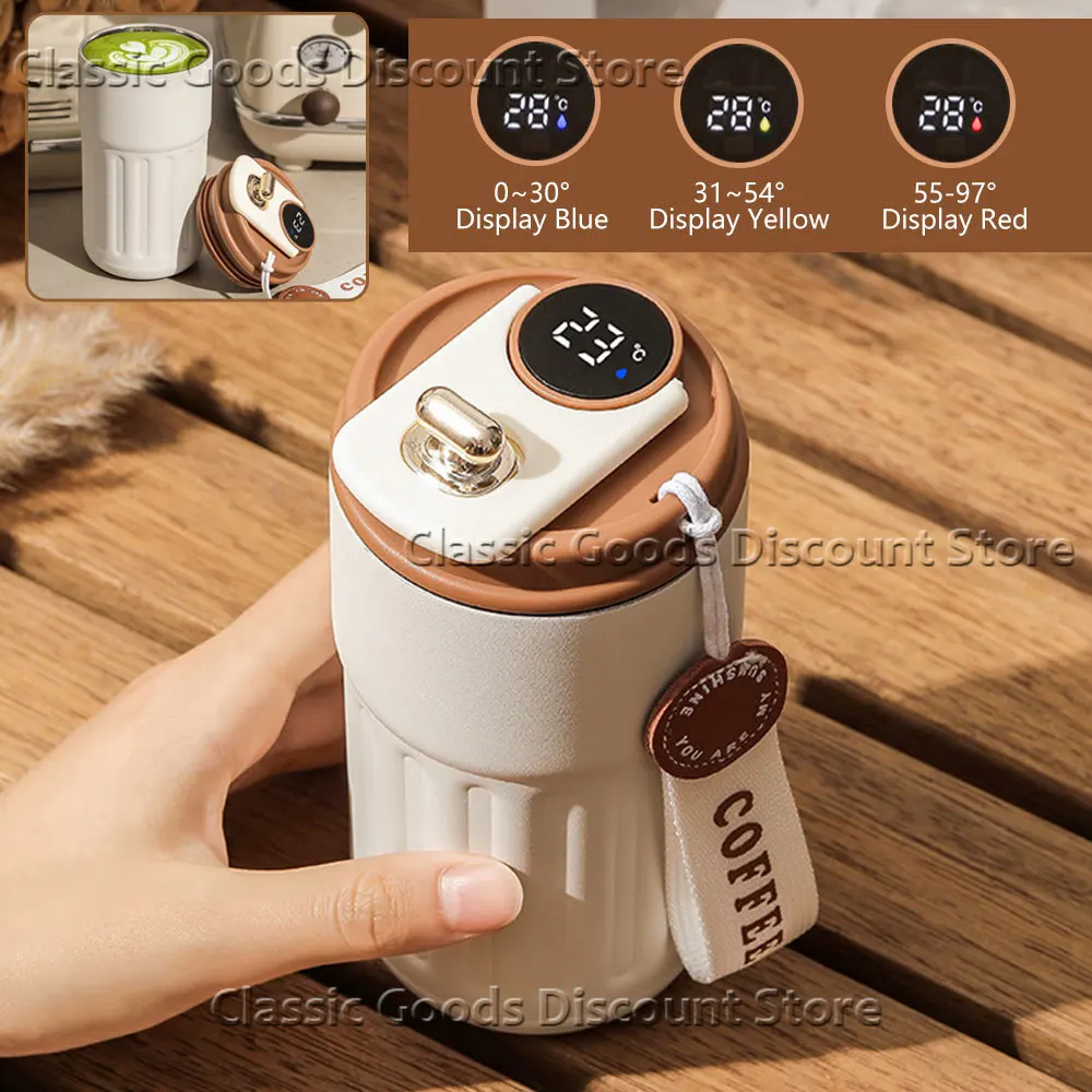 Taza de café con pantalla LED Digital inteligente, termo de acero inoxidable que mantiene el frío y el calor, taza deportiva