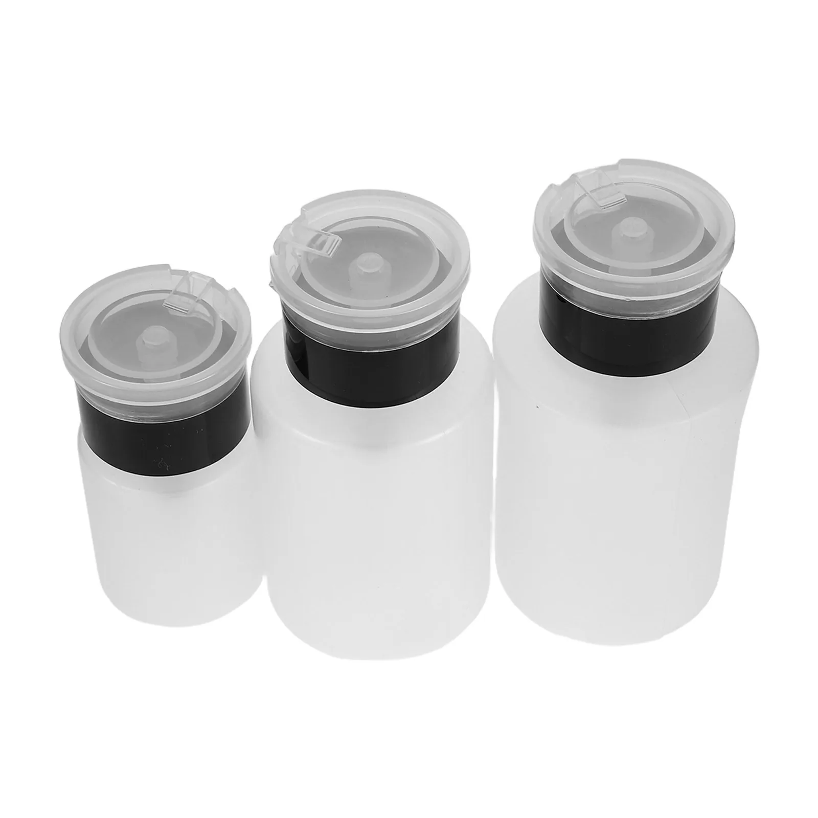 

3Pcs Nail Polish Remover Bottle 60Ml 150Ml 180Ml Black Push Top Pump Dispenser for Empty Makeup Liquid - Spillproof Portable
