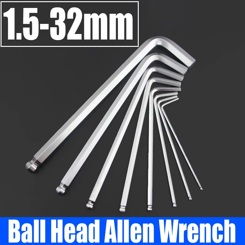 1-5PCS 1.5-32mm Ball Head Allen Wrench L Type Hex Key Wrench Tool High Strength CR-V Allen Key Hand Tool Bicycle Repair Tool