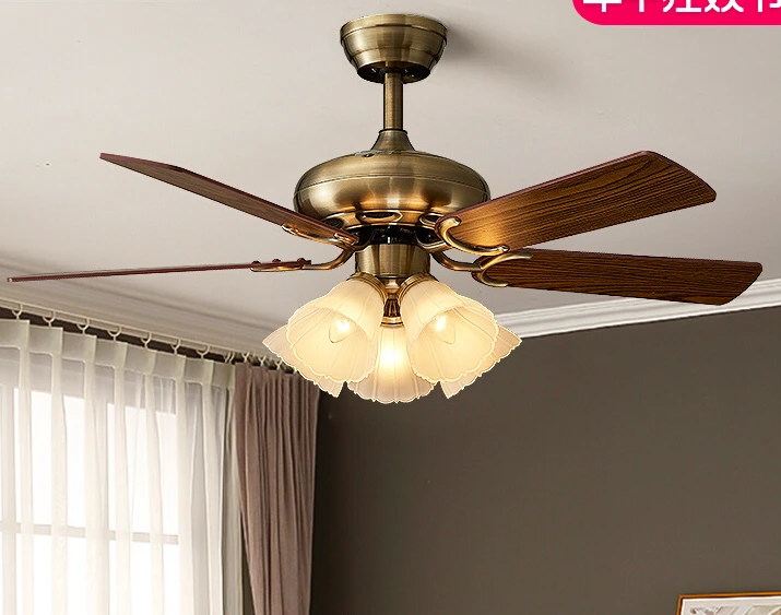 Fan lamp, ceiling fan lamp, living room, dining room, Nordic wind lamp, fan, integrated solid wood, silent light luxury