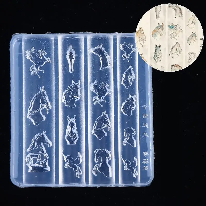 Transparent Embossed Horse Head Silicone Nail Mold Mixed Sized Shaped Soft Carving Stamping Plates DIY Manicure Art Mould Tools