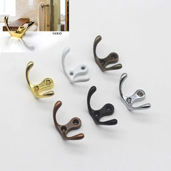 2sets Alloy 2-Heads Hooks w/screw Horn Shape Polished Black White Red Bronze Gold Hanger Wall Mount Coat Hat Towel Mask Robe Key