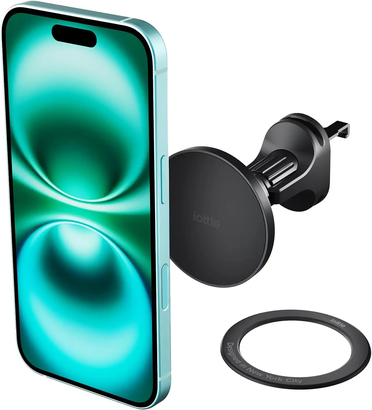 

Magnetic Air Vent Car Mount Phone Holder with Qi Ring Adapter for iPhone, Samsung, Google Pixel, Huawei, LG & All Qi Phones