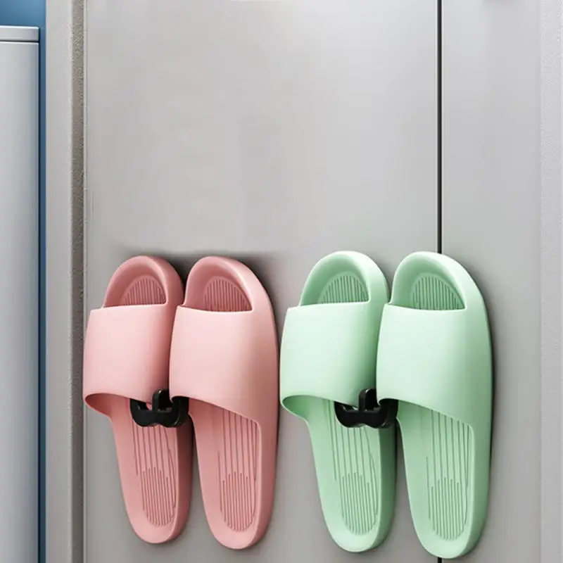 New Slipper Storage Hooks Punch Free Shelves On Bathroom Walls Indoor Household Shoe Racks Slipper Storage Tools