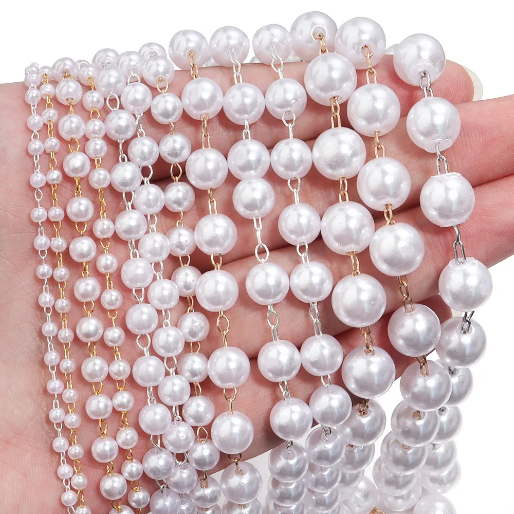 

10 Yards Pearl Beading Chains Bracelet Necklace Jewelry Making Clothing Hat Decoration Artificial Pearls Chain DIY Handmade Gift