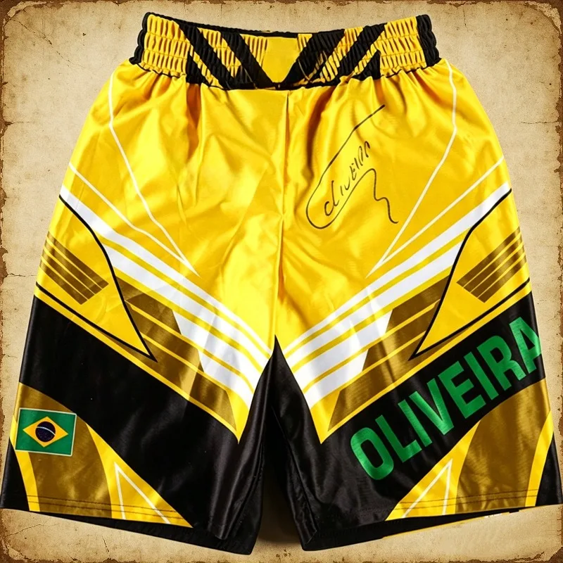 Pantalones Cortos de Lucha Personalizados Retro de Verano para Niños con la Firma de Charles Oliveira, Pantalones Cortos de Entrenamiento de Jujutsu Extra Grandes para Hombre, Modelo Octagonal Cage ﻿