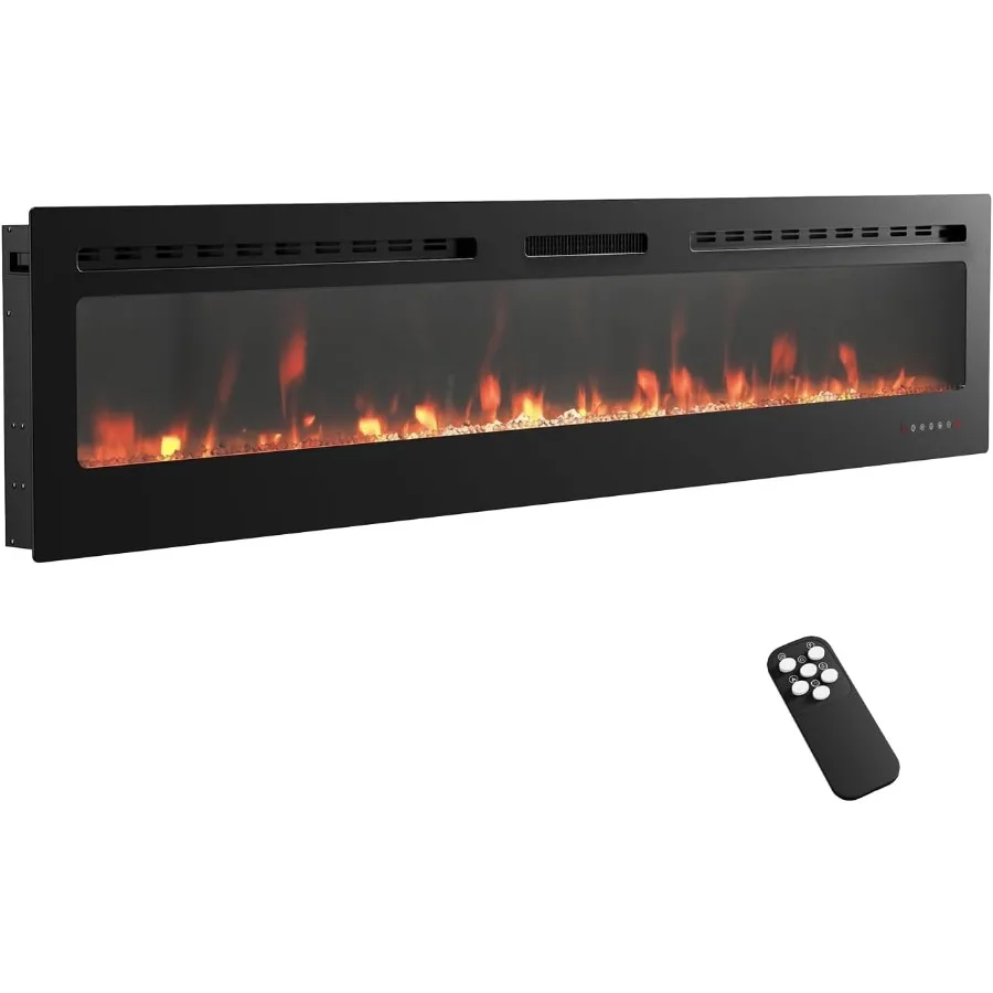 

80 Inch Wall Mounted Recessed Electric Fireplace with Remote and Touch Screen Control Adjustable Flame Colors and Temperature S