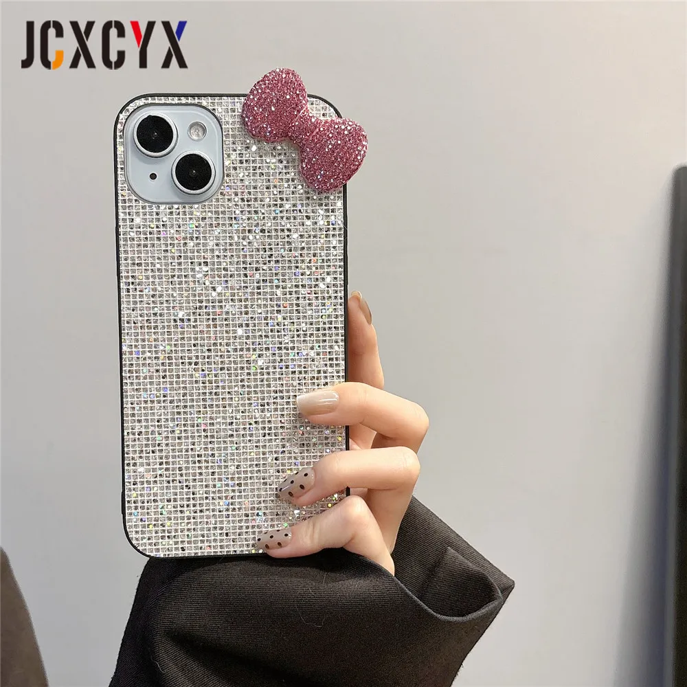 Luxury 3D Glitter Diamond Bow Bling Phone Case for iPhone 15 13 14 12 11 Pro Max 14 15 Plus X XS XR XS Max Shockproof Back Cover