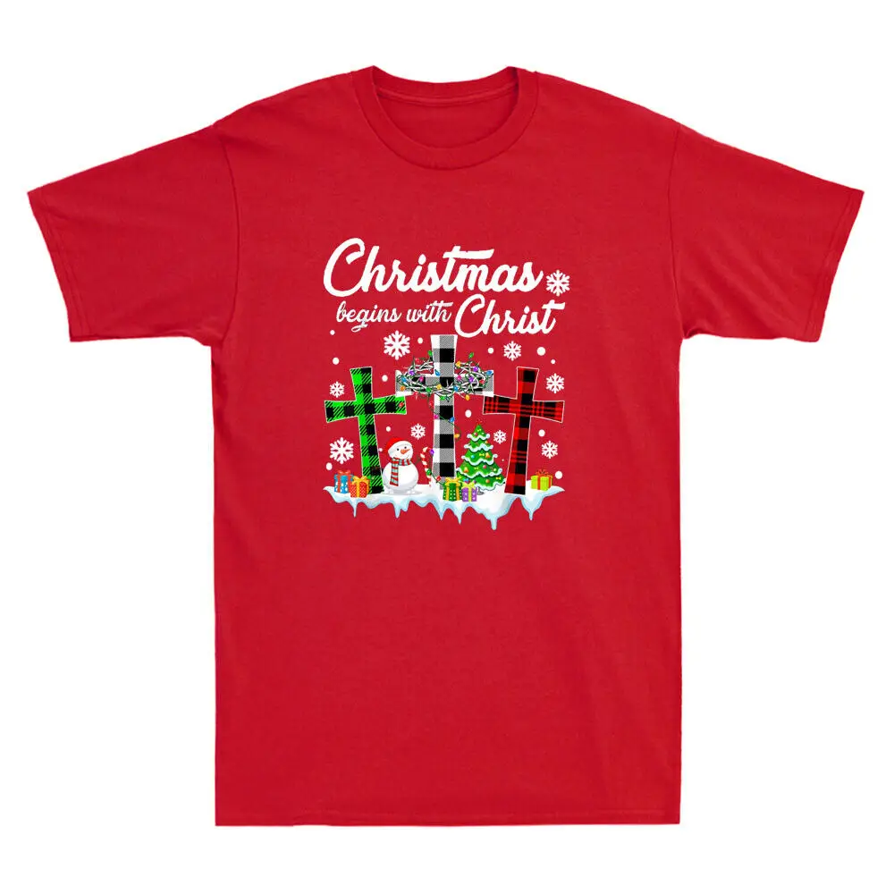 

Christmas Begins With Christ Funny Xmas Christian Religious Retro Men's T-Shirt Cartoon vintage Luxury oversized