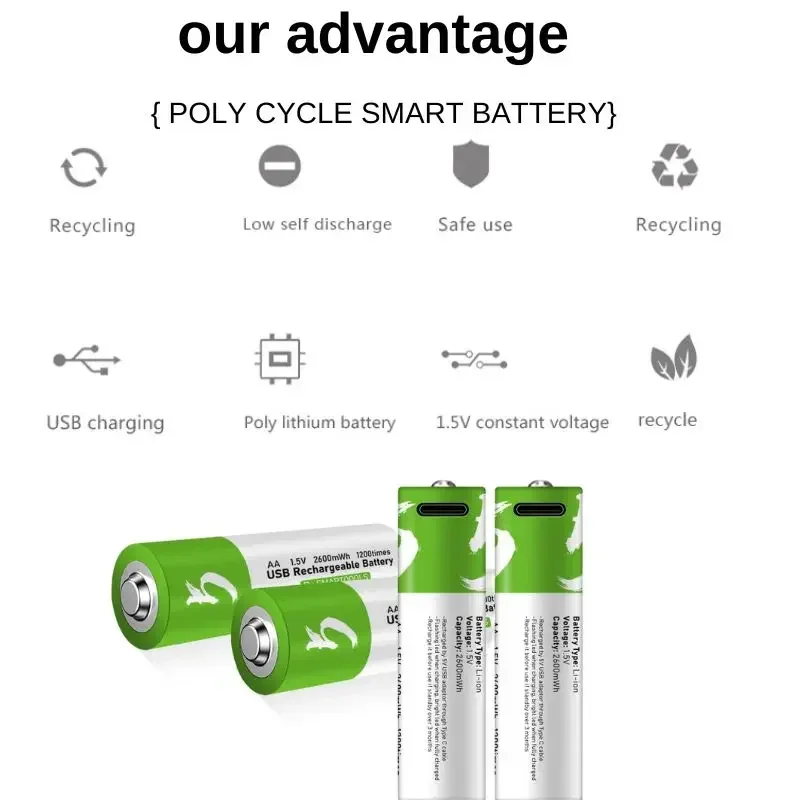 aa rechargeable battery 1.5V AA 2600 mWh USB rechargeable li-ion battery for remote control mouse and so on