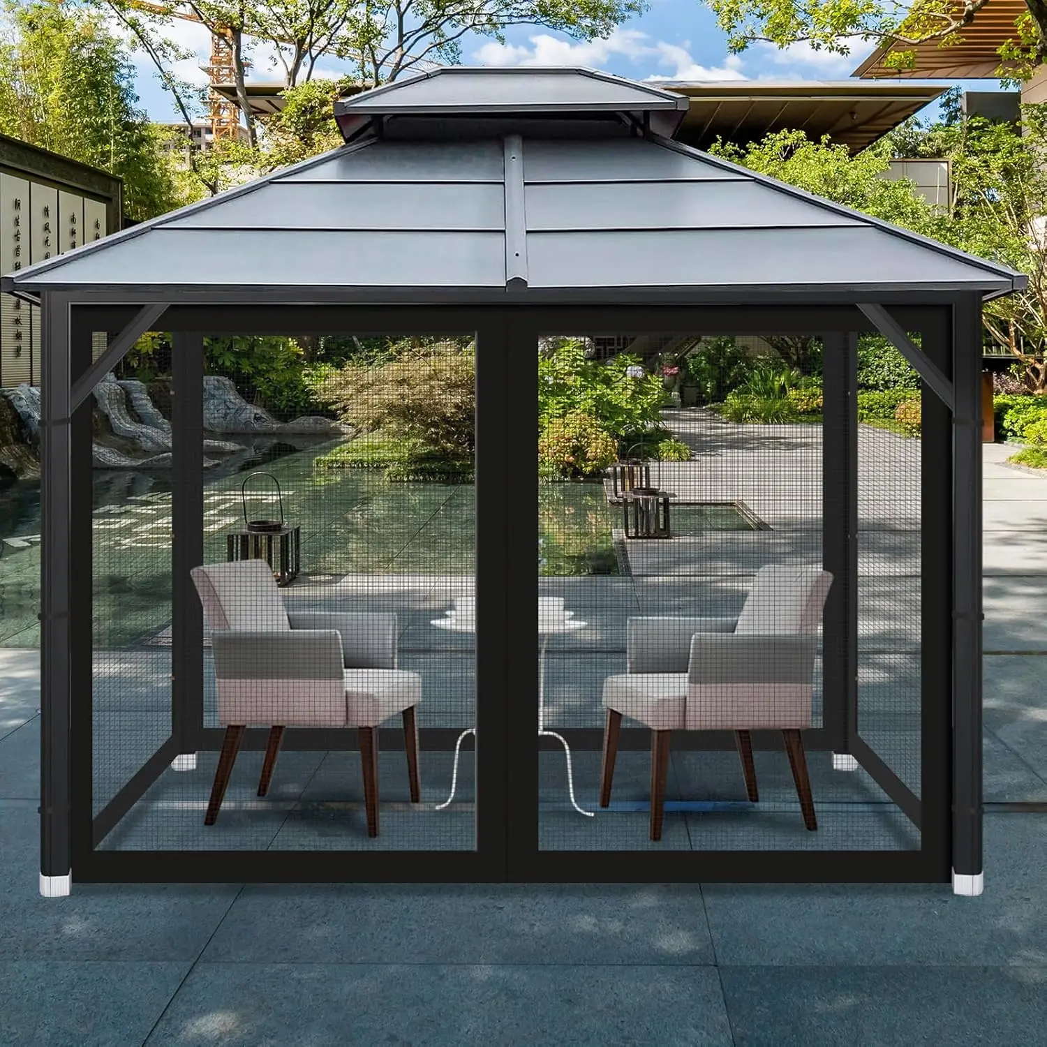 

Универсальная сменная москитная сетка для беседки, сетчатая сетка для улицы 10 x 12 футов, 4-панельная боковая стена с застежкой-молнией для патио — новинка