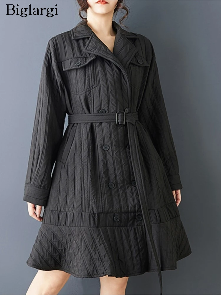 

Негабаритное осенне-зимнее стеганое хлопковое пальто, женское свободное модное новое женское пальто трапециевидной формы с воротником на заказ