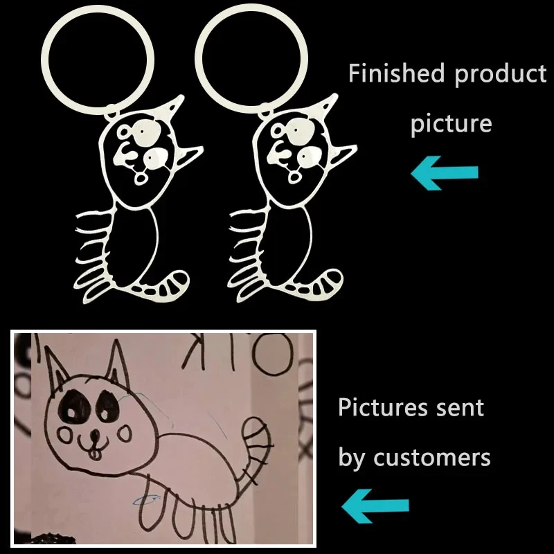 

Custom Personalized Children Drawing Photo Logo Stainless Steel Engraved Custom Design Jewelry Car Key Chains Best Kids Gifts
