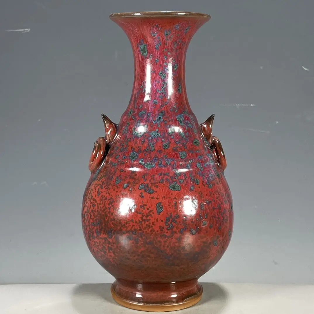Imitation of Ancient Chinese Porcelain Kiln to Beauty Drunken Glaze Double Beast Ear Jade Pot Spring Ornament