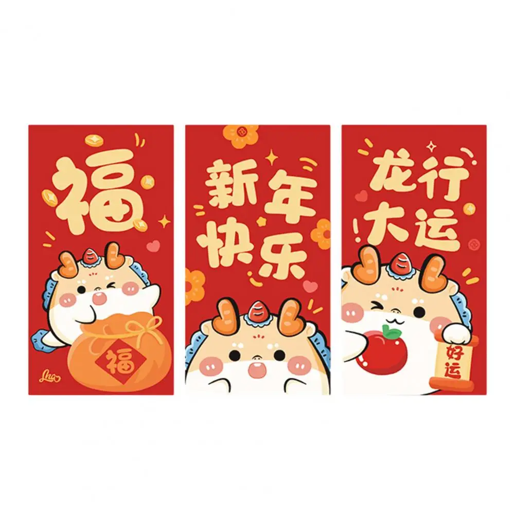 Cartoon Design Envelopes Traditional Chinese New Year Envelopes with Cartoon Dragon Pattern Good Blessing Letters for Happiness