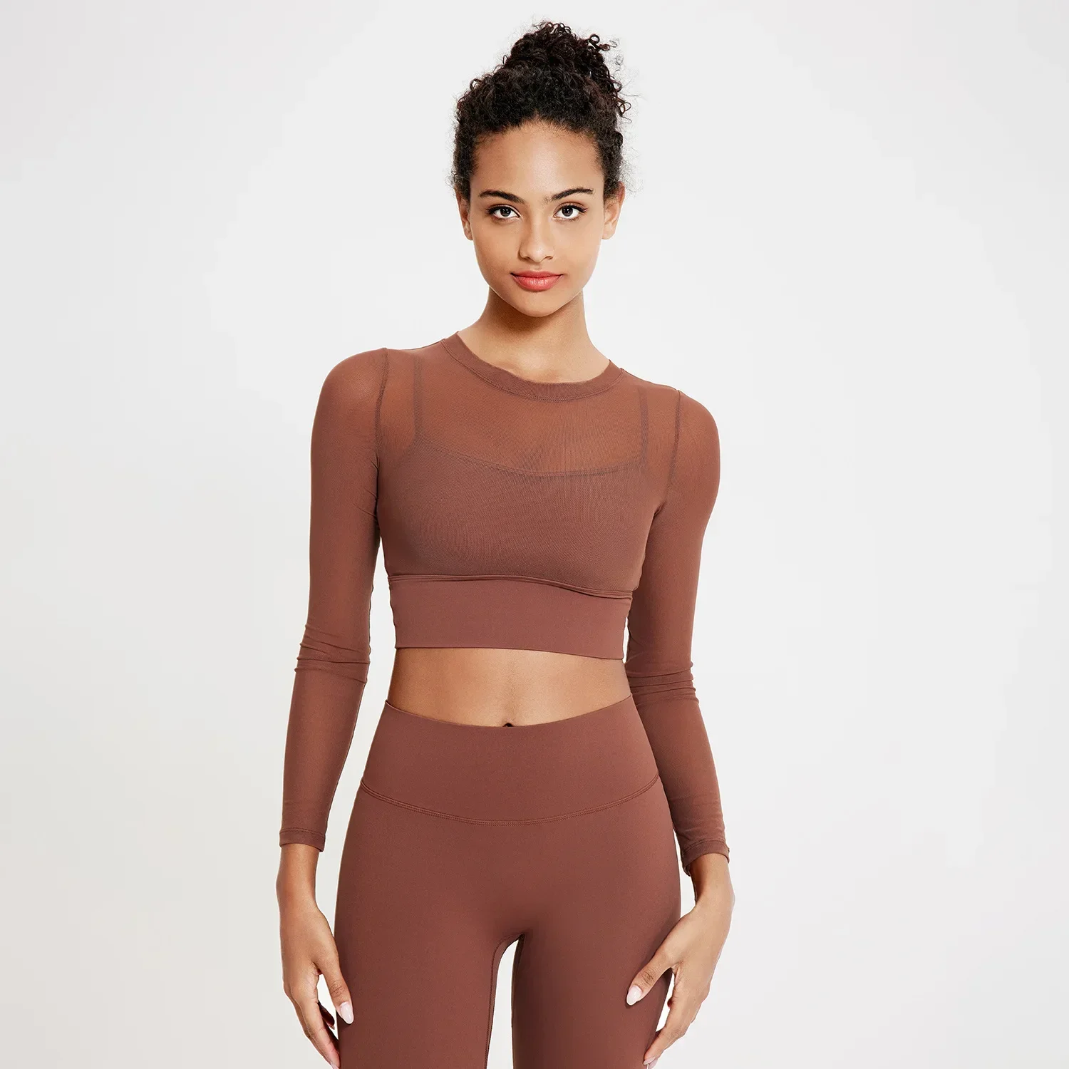 Women Two Pieces Fitness Yoga Set Solid Color Breathable Quick Dry Running Suit 2 In 1 Long Sleeve Shirt Leggings Sportswear
