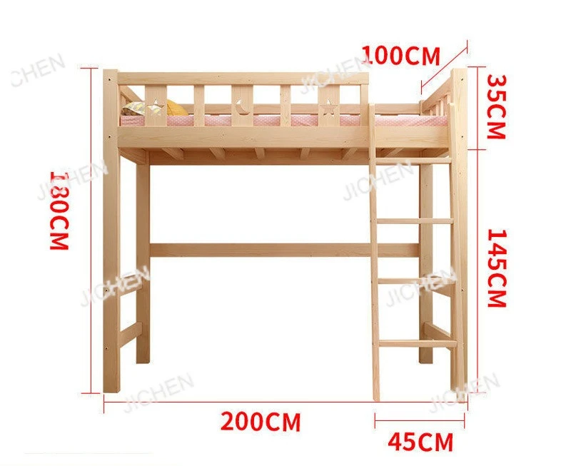 Solid wood bed, lower table, high and low bed, integrated wardrobe, multi-functional desk, study bed, elevated small apartment