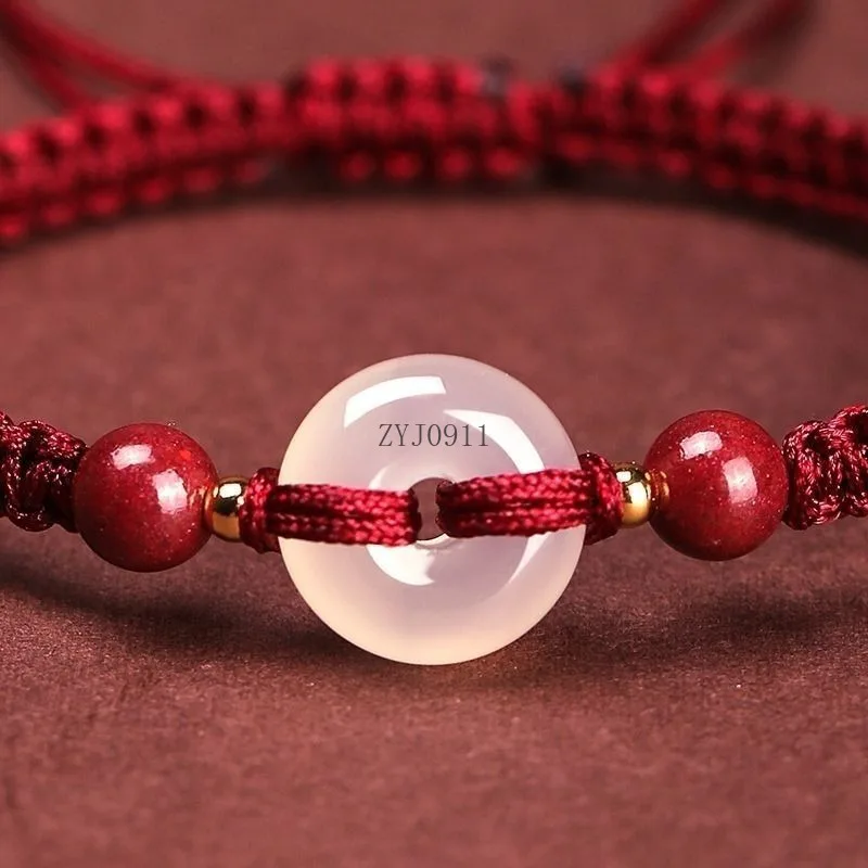 ヴィンテージ中国白瑪瑙ブレスレット、伝統的な安全バックル付き、手織り、女性へのギフトに最適